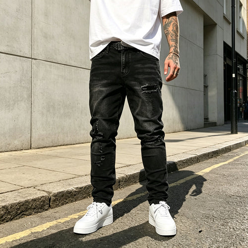Herren Zerrissene Slim-Fit Jeans Shop Nory