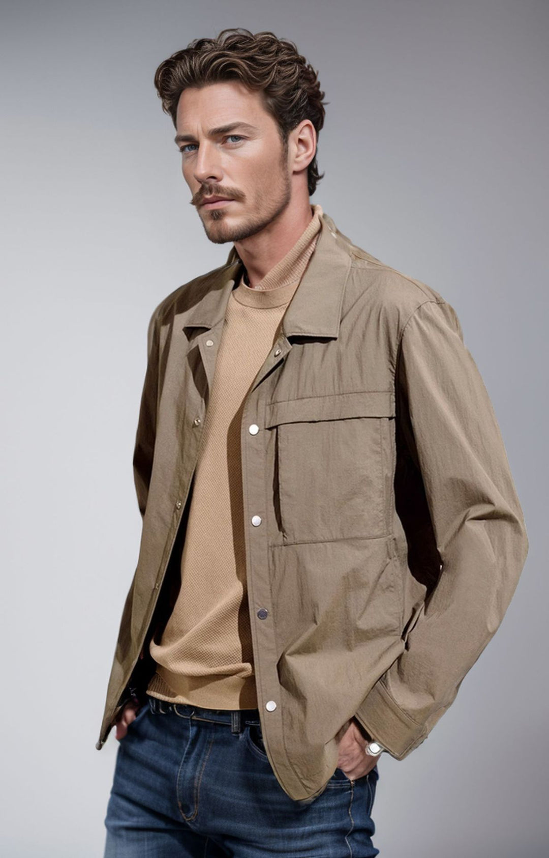 Herren Leichtes Utility-Overshirt mit Pattentaschen und Druckknopfleiste Shop Nory