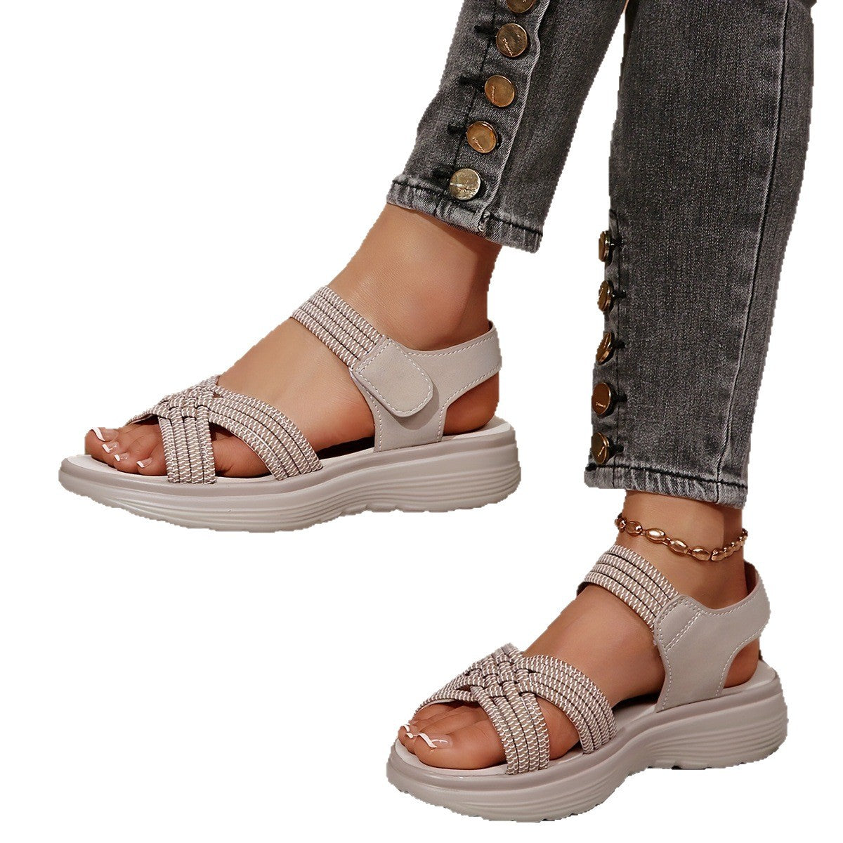 Damen Sportliche Sandalen mit geflochtenen Riemen und gepolsterter Sohle