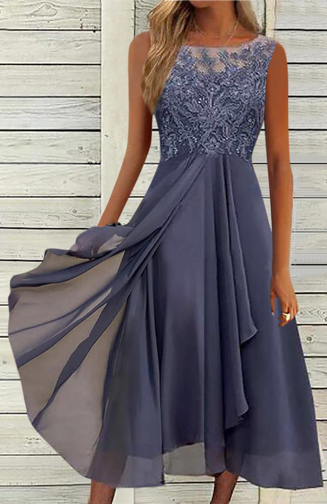 Damen elegante Cocktailkleid mit kunstvollen Spitzenakzenten