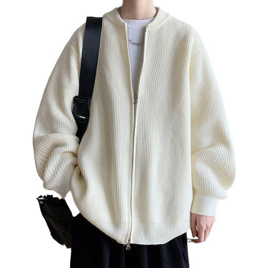 Unisex Oversize-Rippstrick-Cardigan mit Zwei-Wege-Reißverschluss und minimalem Stehkragen Shop Nory