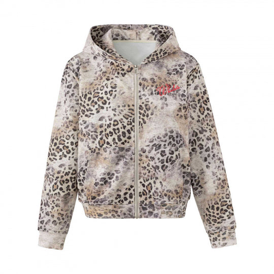 Damen Leichter Kapuzen‑Zipcardigan im Leopardenmuster mit durchgehendem Reißverschluss Shop Nory