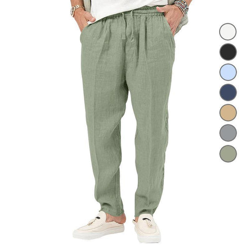 Herren nan lässige Leinenoptik Freizeithose mit elastischem Tunnelzugbund und schmal zulaufenden Beinen Shop Nory