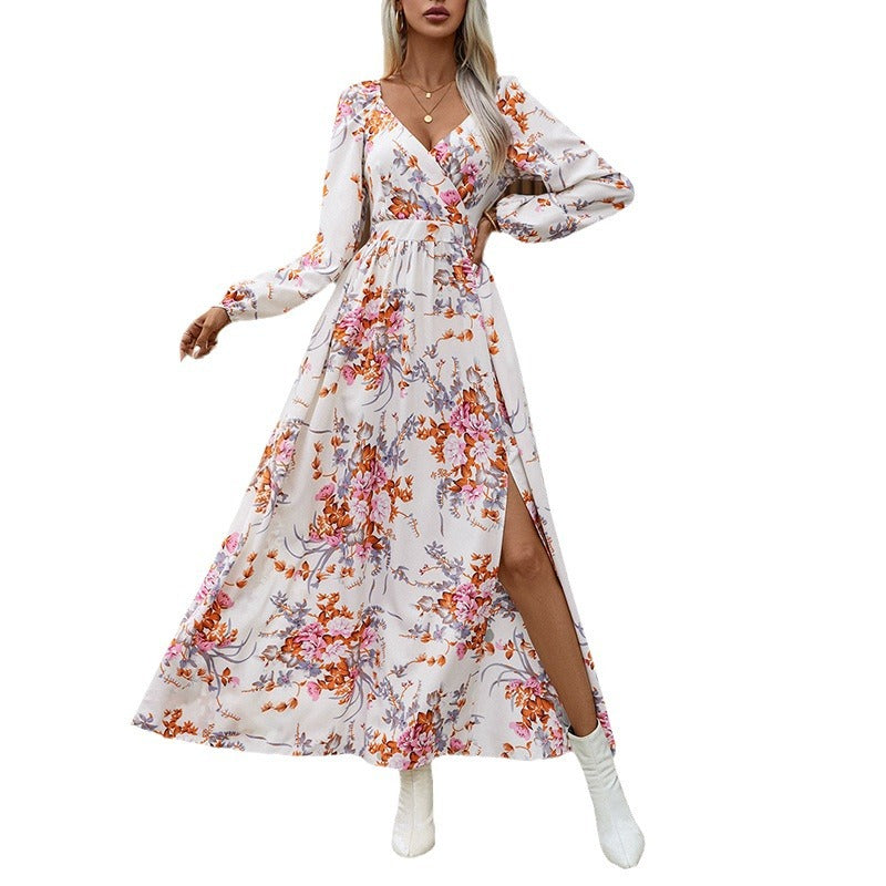 Damen Maxikleid mit Wickeloptik, V-Ausschnitt, Taillenraffung & seitlichem Beinschlitz Shop Nory