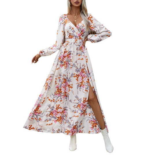 Damen Maxikleid mit Wickeloptik, V-Ausschnitt, Taillenraffung & seitlichem Beinschlitz Shop Nory