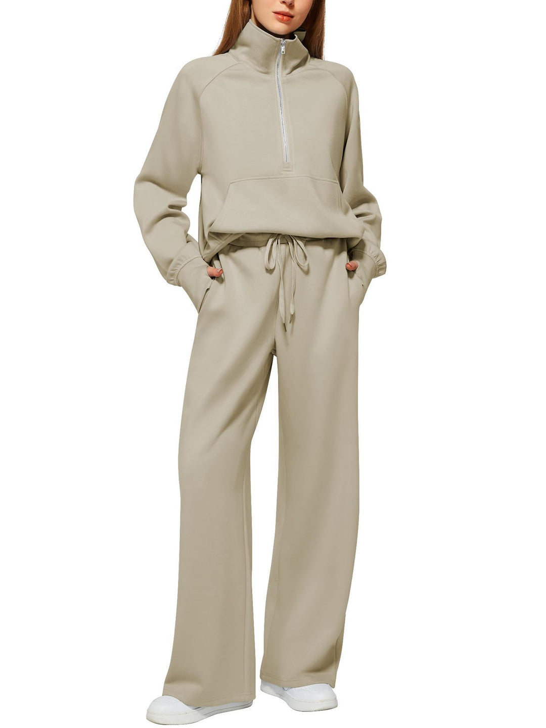Damen nan halbzip Lounge-Set mit hohem Stehkragen, Kängurutasche und weiten Highwaist-Jogginghose Shop Nory