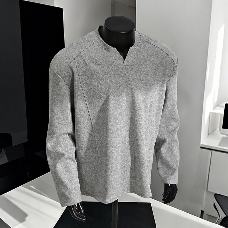 Herren Oversize-Langarmshirt mit V-Notch-Kragen, minimalistischer Schnitt und weichem Baumwollmix Shop Nory