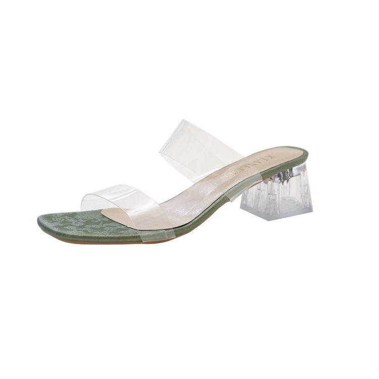 Damen transparente Mules mit blockiertem Acrylabsatz