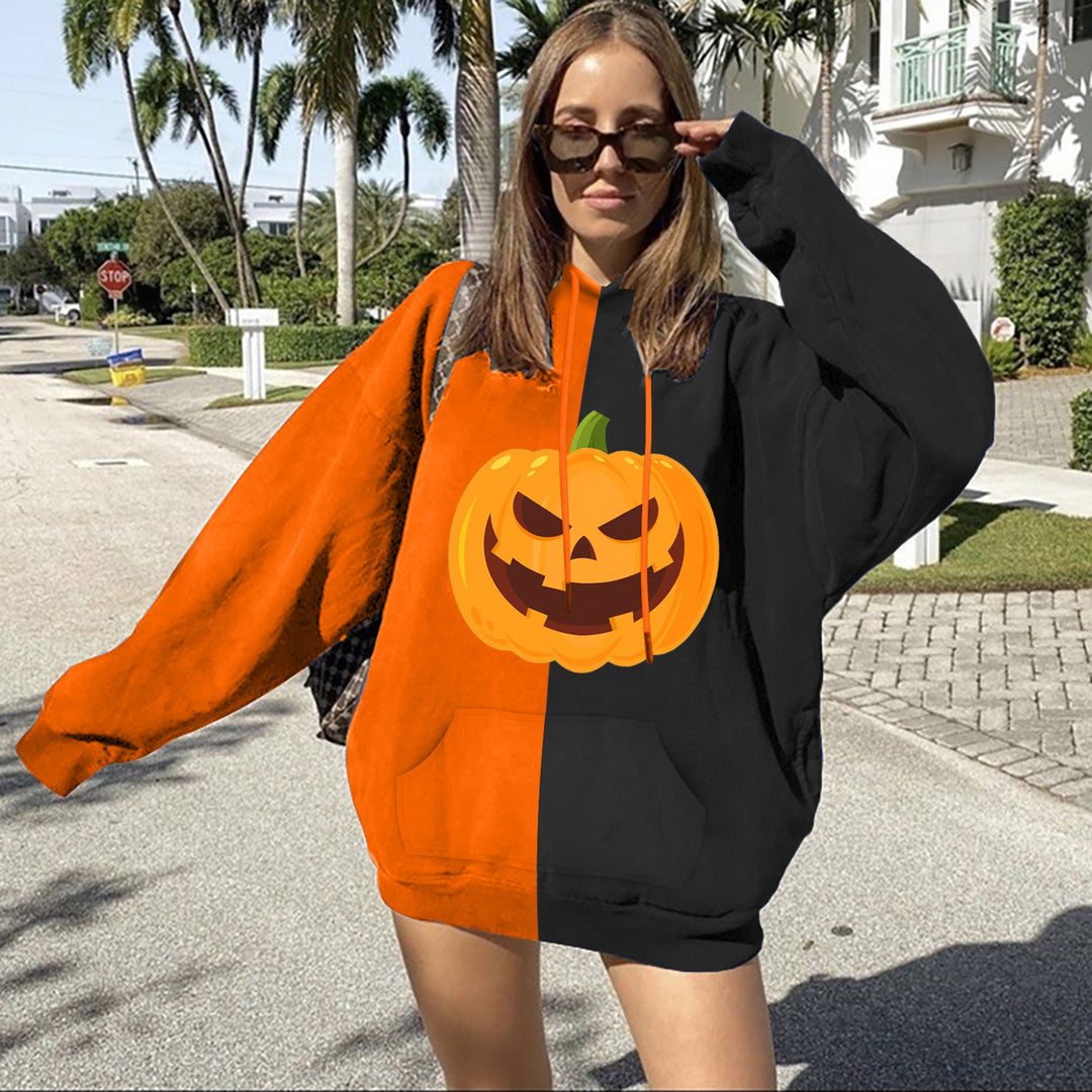 Damen nan Oversize Kapuzenpullover mit Halloween Kürbisdruck und Kängurutasche Shop Nory