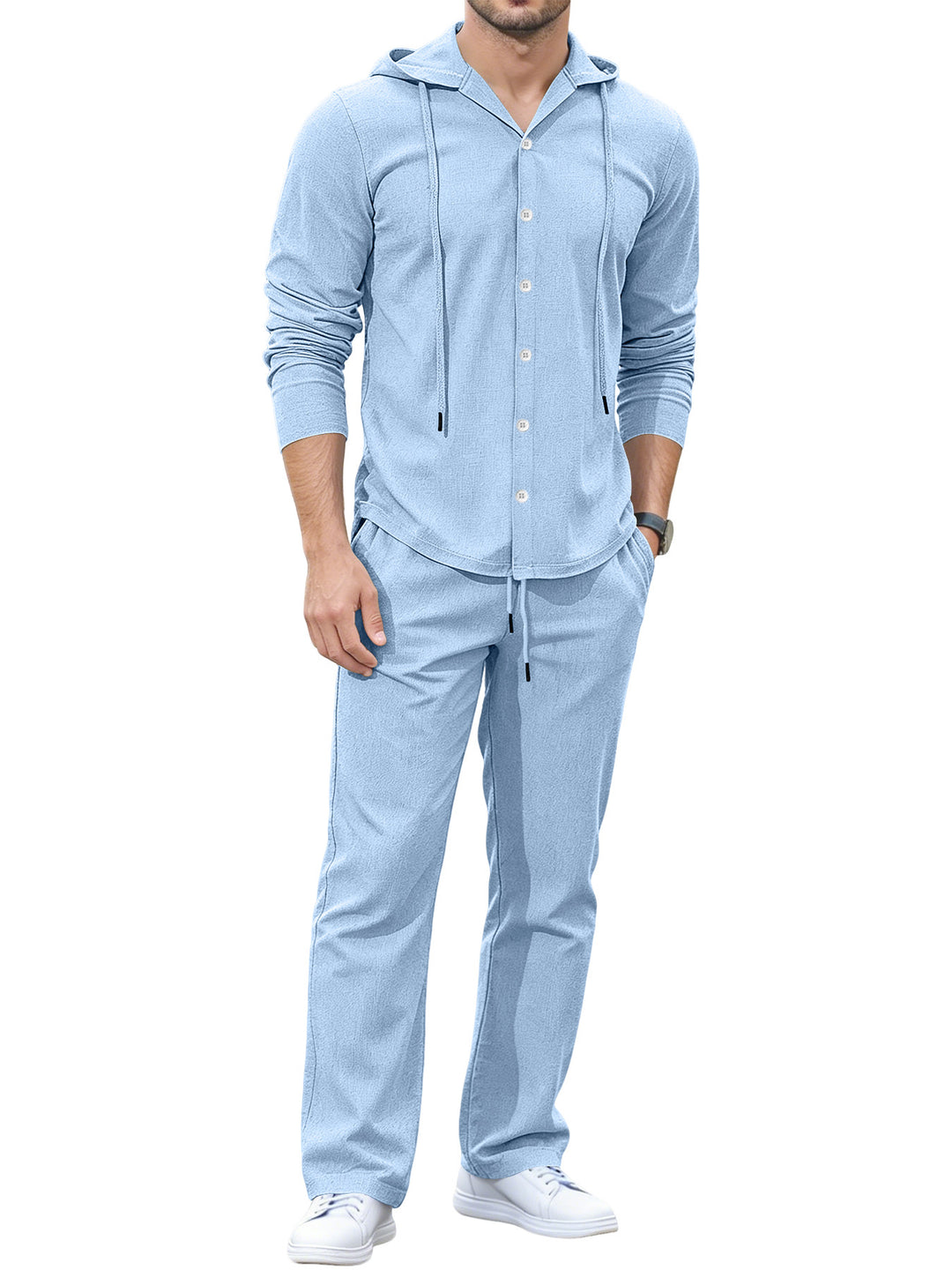 Herren Lässiges Knopf‑Hoodie Lounge‑Set aus Jersey mit Kordelzug und Komfort‑Jogger Shop Nory