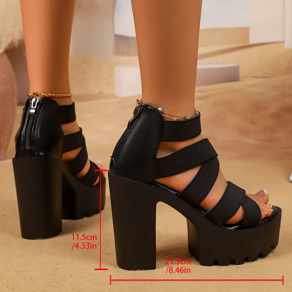 Damen Plateau Sandalen mit elastischen Riemen
