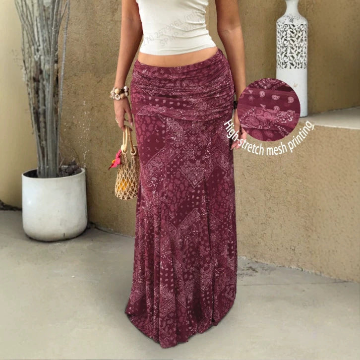 Damen Maxirock mit gerafftem Taillenbund und hochdehnbarem Mesh Shop Nory