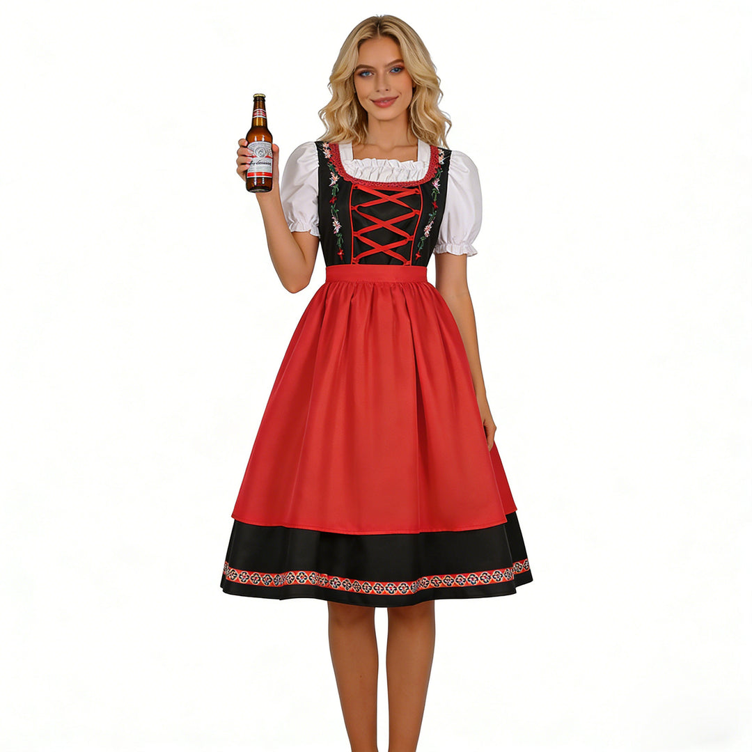 Damen nan traditionelles Dirndlkleid mit besticktem Mieder, Puffärmeln und Schürze Shop Nory
