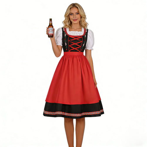 Damen nan traditionelles Dirndlkleid mit besticktem Mieder, Puffärmeln und Schürze Shop Nory