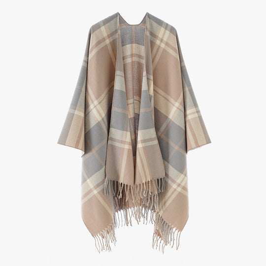 Damen Rechteckiger Plaid‑Überwurf mit weichem Wollmix und Fransensaum Shop Nory