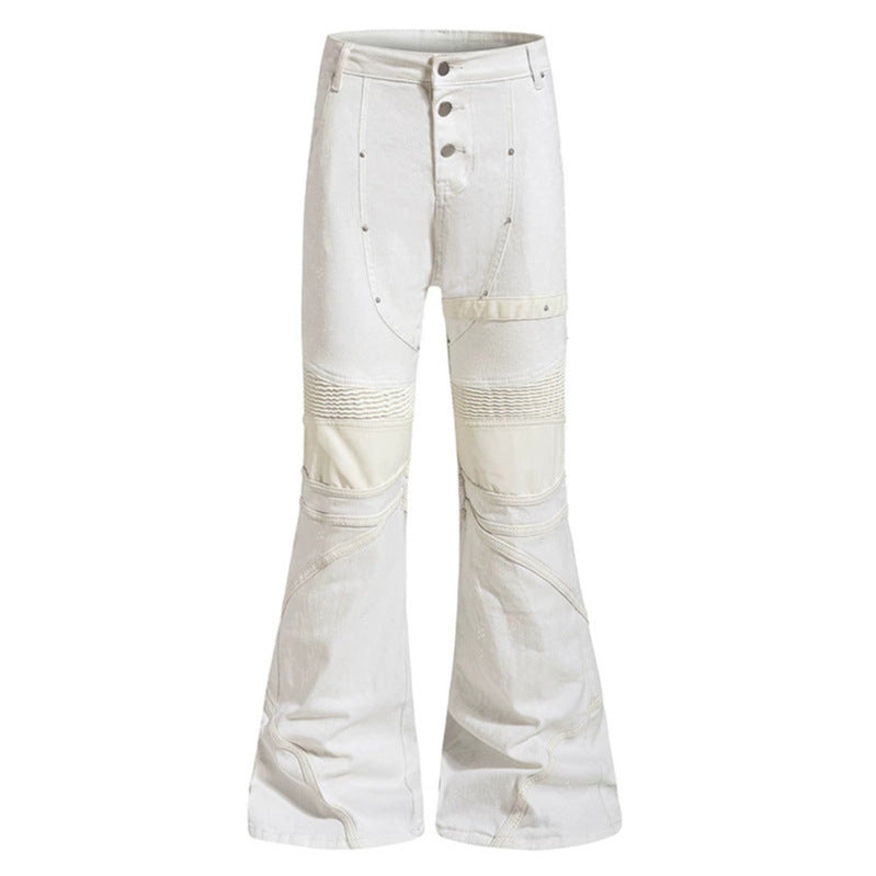 Damen ausgestellte Culotte-Hose mit Biker‑Nähten, hohem Bund und Patchwork‑Einsätzen Shop Nory