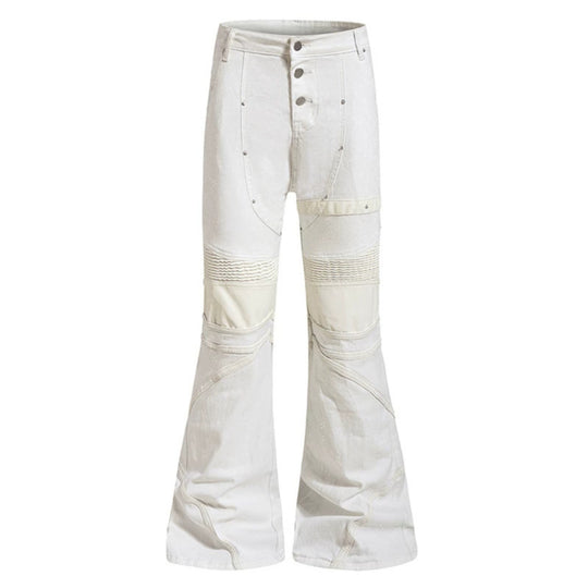 Damen ausgestellte Culotte-Hose mit Biker‑Nähten, hohem Bund und Patchwork‑Einsätzen Shop Nory