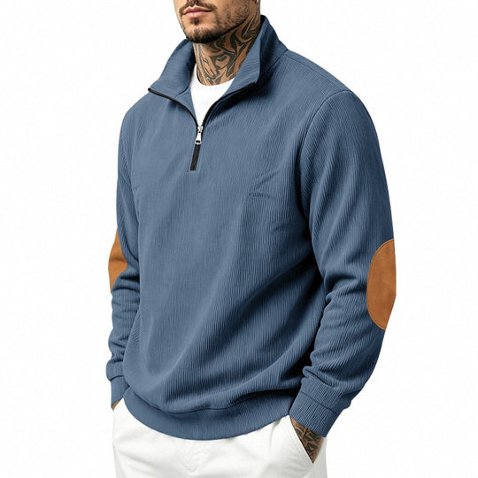 Herren Feinstrick-Halbzip-Pullover mit Cordstruktur und Kontrast-Ellbogenpatch Shop Nory