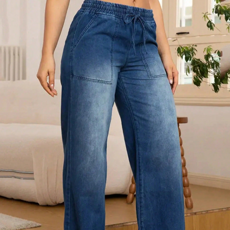 Damen Weite High-Waist-Jeans mit elastischem Bund und Kordelzug Shop Nory