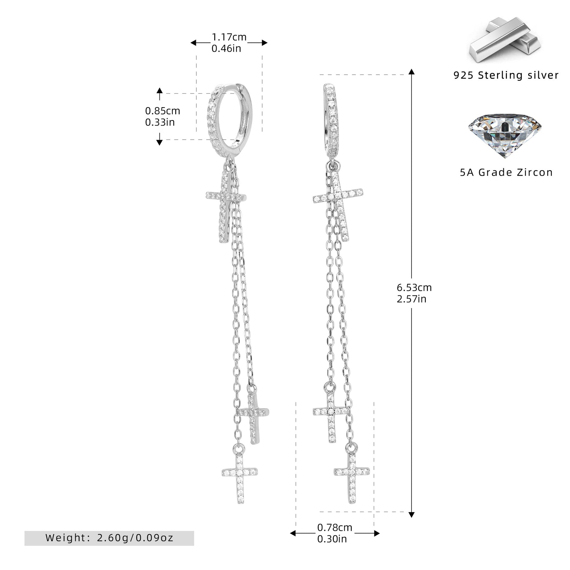Damen Ohrhänger mit bezauberndem Kreuzdesign aus hochwertigem 925 Sterling Silber und funkelnden Zirkon-Akzenten Shop Nory
