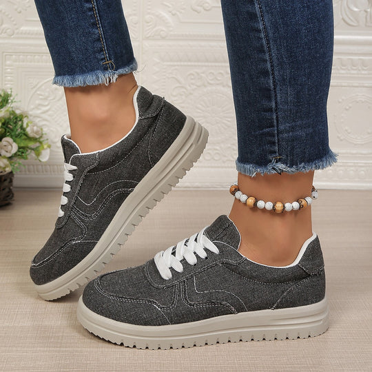 Damen lässige Denim-Sneaker mit gepolstertem Komfortfußbett und profilierter EVA-Laufsohle Shop Nory