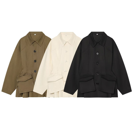 Damen Kurzjacke im Utility‑Stil mit weitem Schnitt und großen Klappentaschen Shop Nory