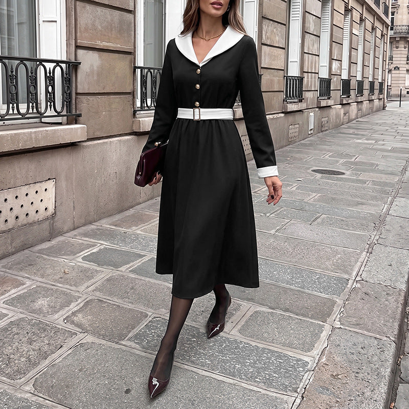 Damen Elegantes Midikleid mit Kragen und Gürtel Shop Nory