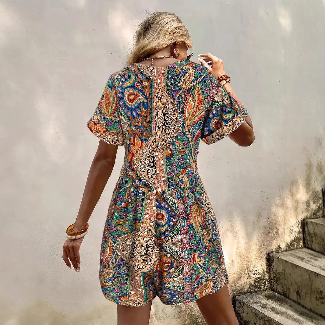 Damen lässiger Jumpsuit mit V-Ausschnitt und wickelbarem Design