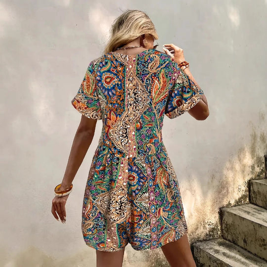 Damen lässiger Jumpsuit mit V-Ausschnitt und wickelbarem Design