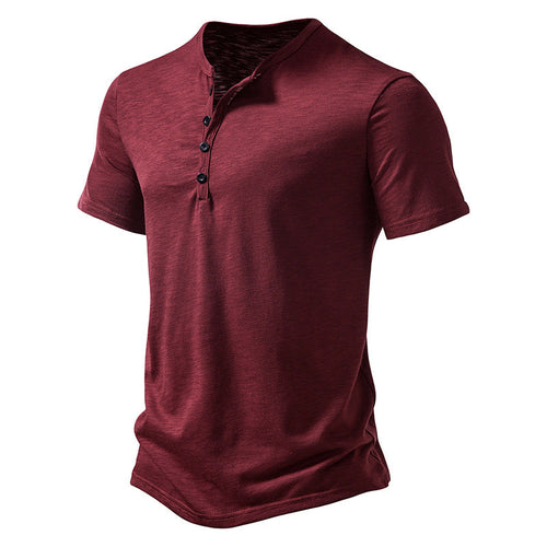 Herren Kurzarm Henley-T-Shirt mit Knopfleiste und atmungsaktivem Material