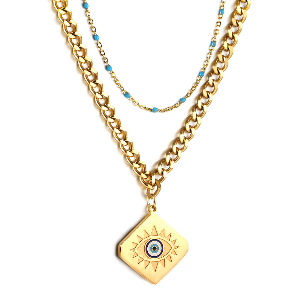 Damen Halskette mit mehrlagigem Design und auffälligem Augenanhänger Shop Nory