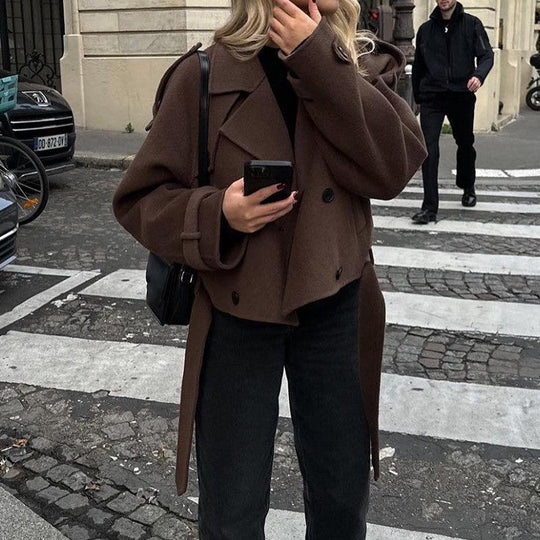 Damen modische cropped Jacke im Trench-Stil