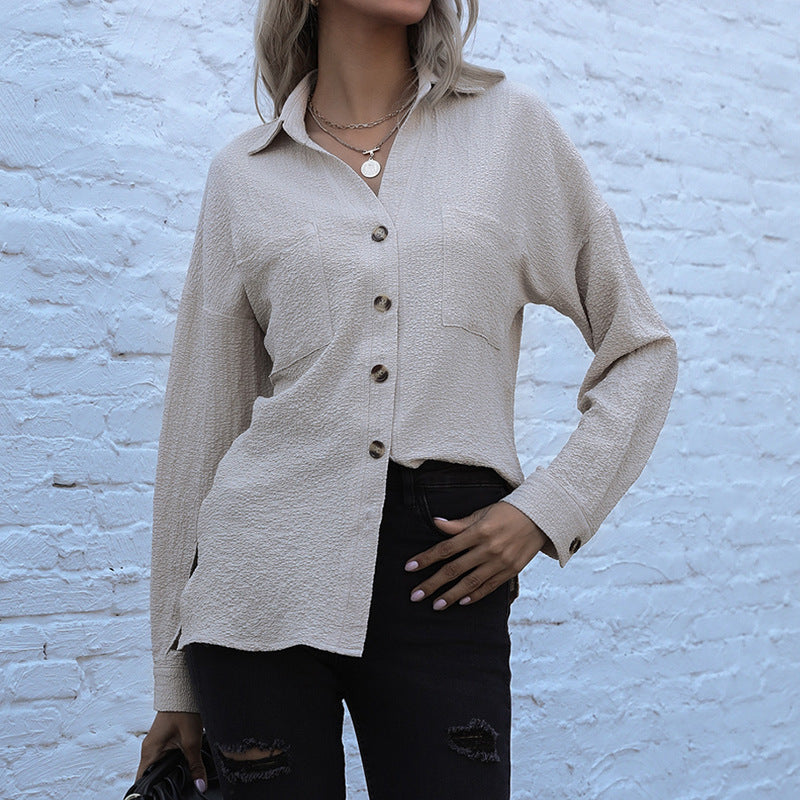 Damen Strukturierte Oversize-Hemdbluse mit Brusttaschen und Knopfleiste Shop Nory