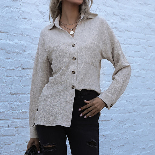 Damen Strukturierte Oversize-Hemdbluse mit Brusttaschen und Knopfleiste Shop Nory