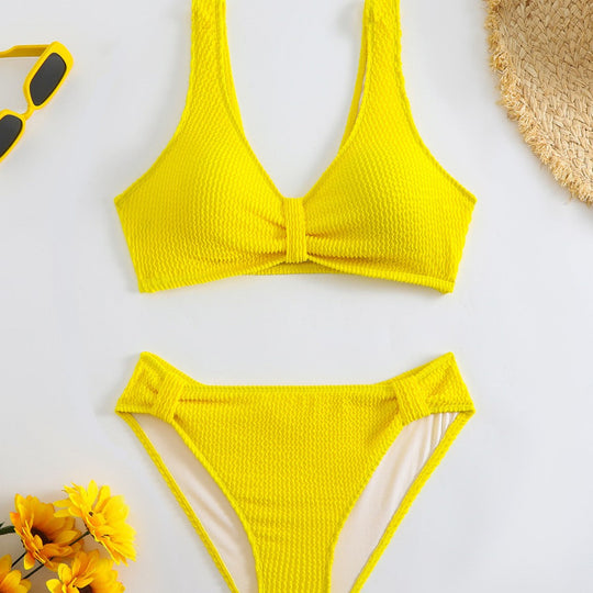 Femme Strukturierter Hochgeschnittener Bikini-Set