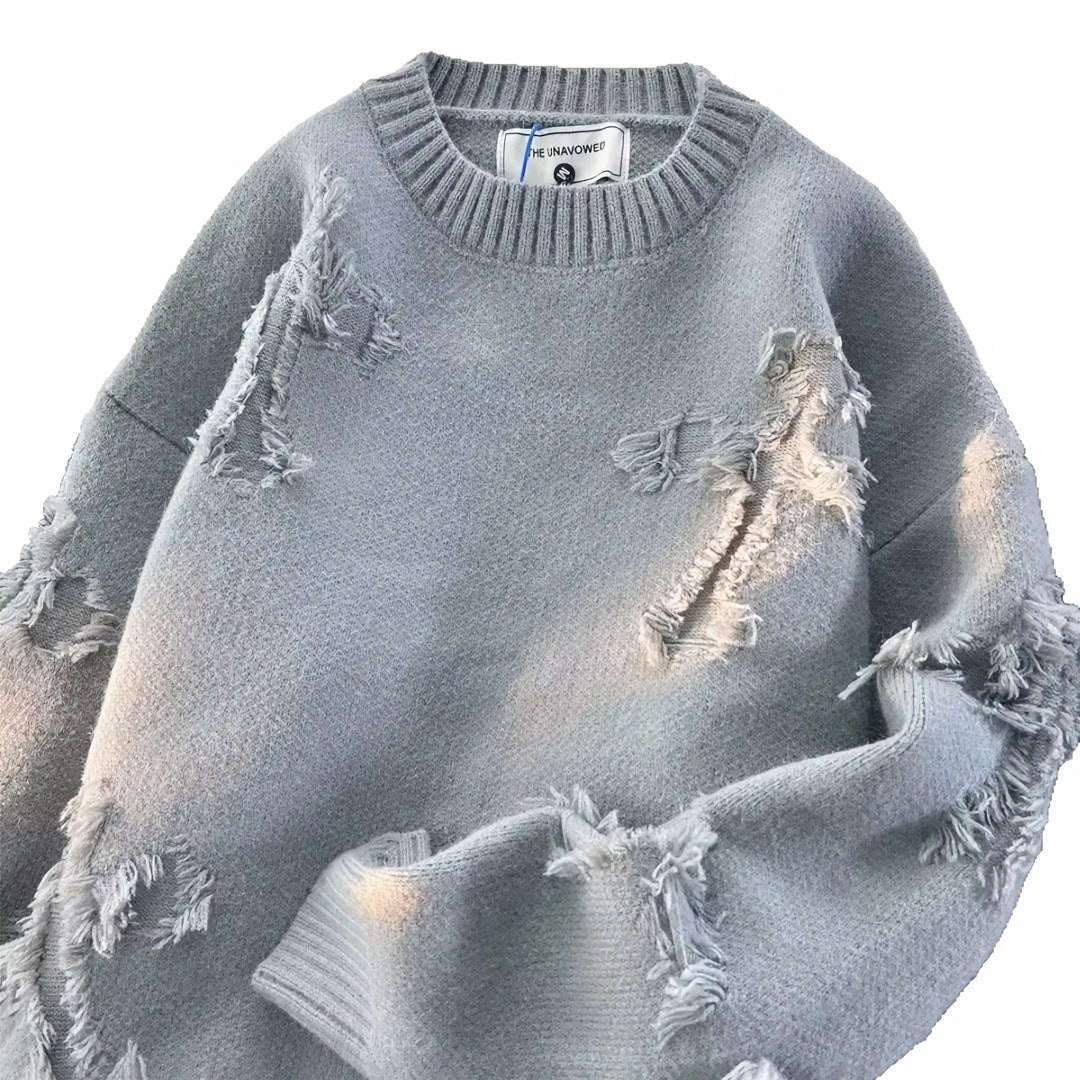 Unisex Oversized Strickpullover mit Destroy-Details und Rundhalsausschnitt Shop Nory
