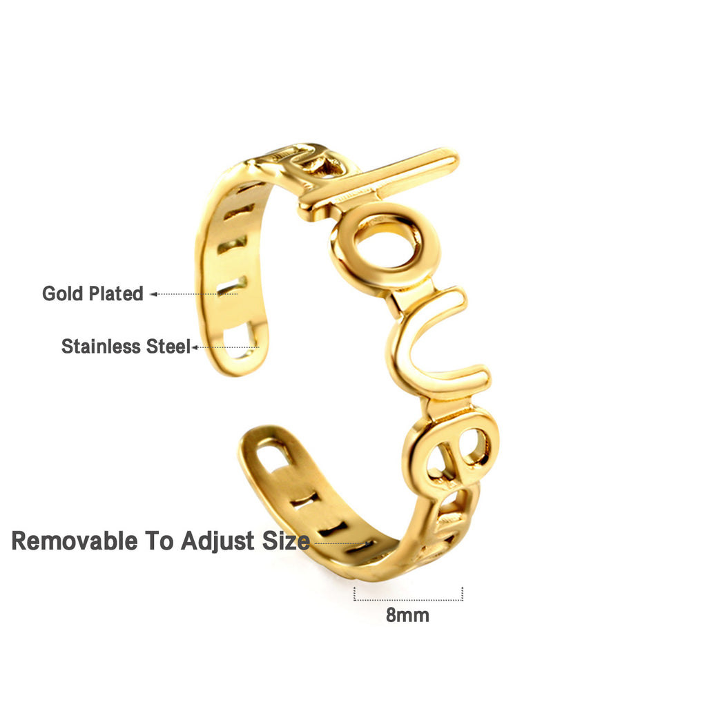 Damen Verstellbarer Armband mit emotionalem „Liebe“ Schriftzug aus hochwertigem Edelstahl mit goldfarbener Beschichtung Shop Nory