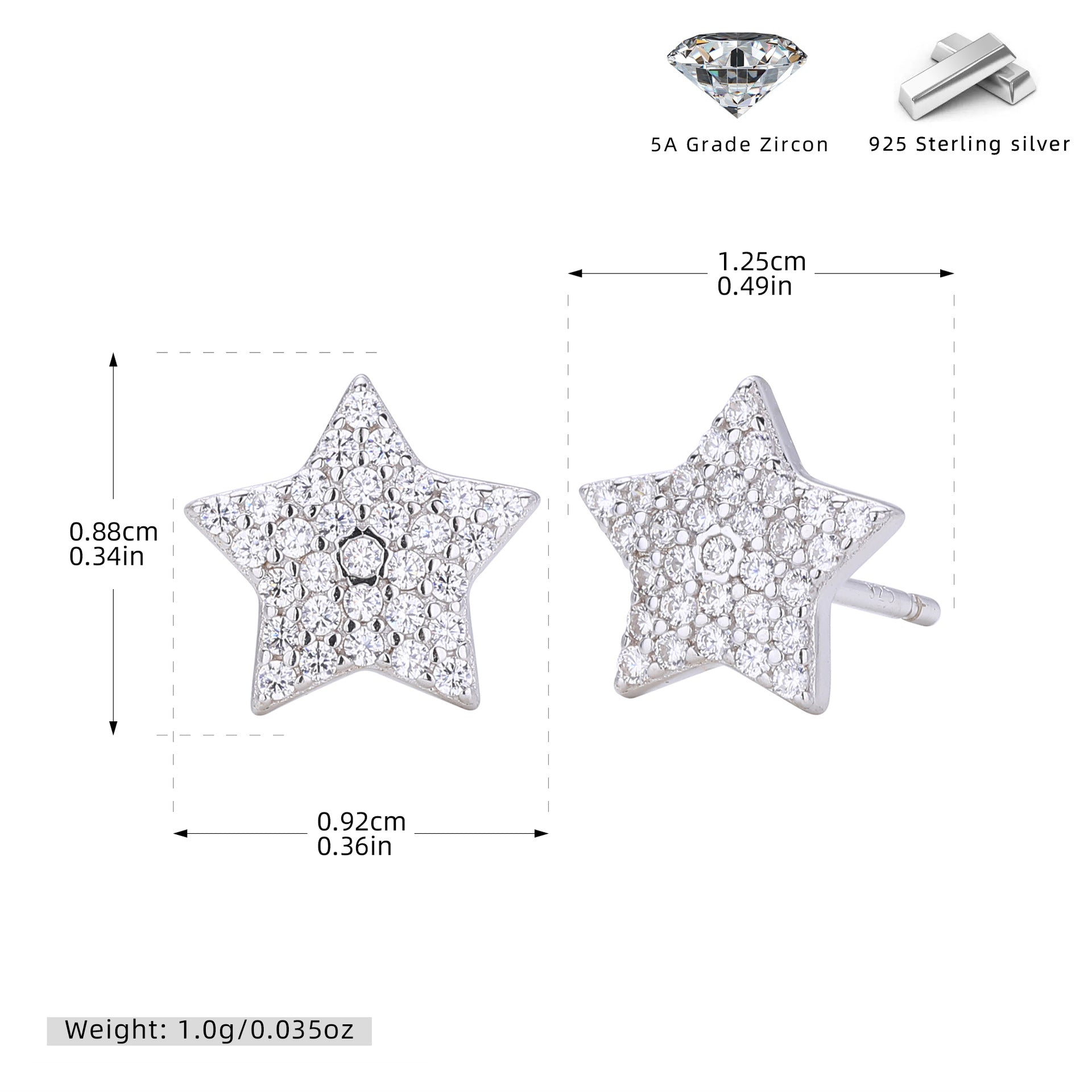 Damen Ohrstecker mit funkelndem Sternendesign aus 925 Sterling Silber Shop Nory