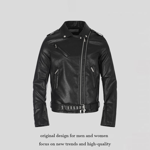 Herren taillierte Bikerjacke aus Kunstleder mit asymmetrischem Reißverschluss und Nieten-Taillengürtel Shop Nory