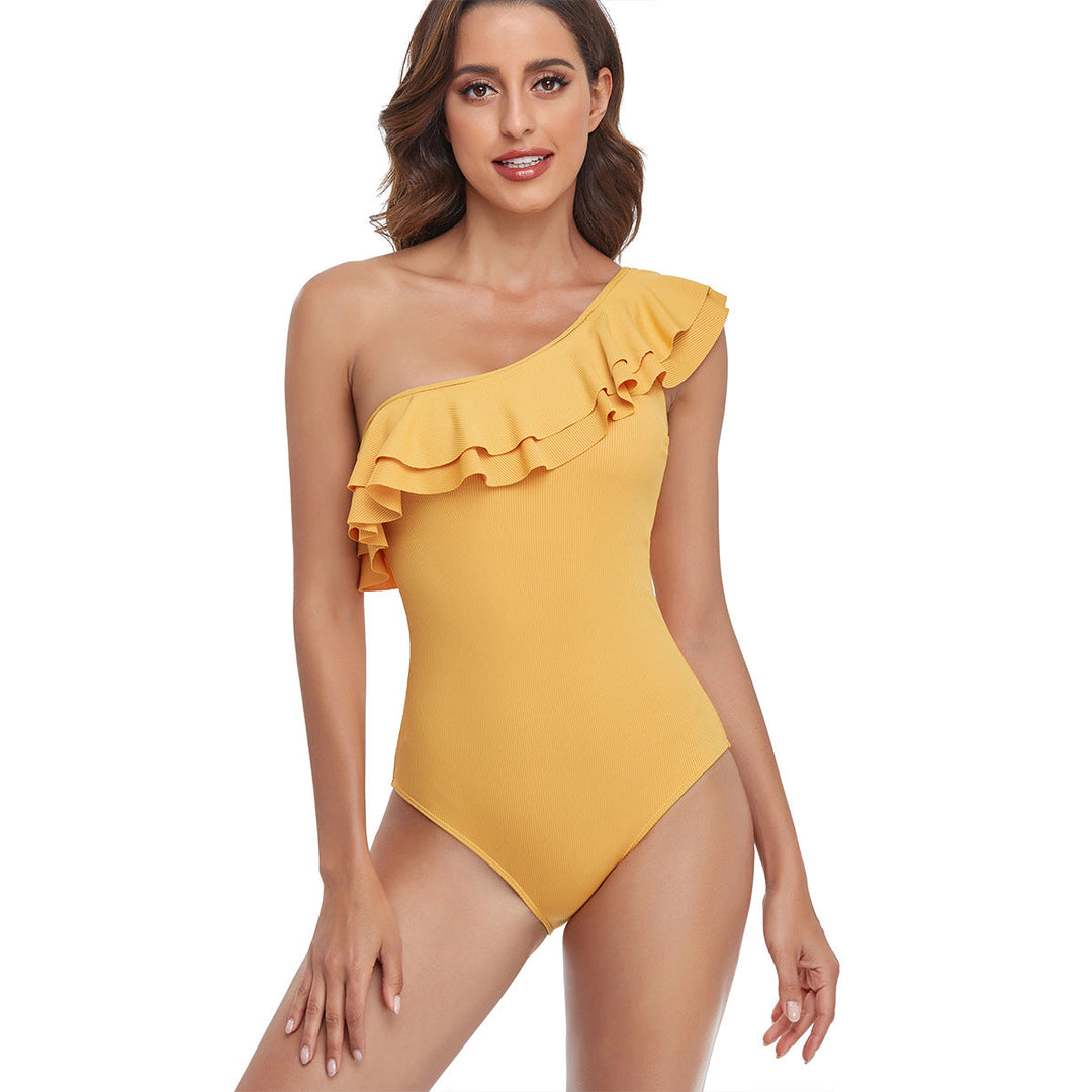 Damen Einteiliger Badeanzug mit asymmetrischem Rüschendesign