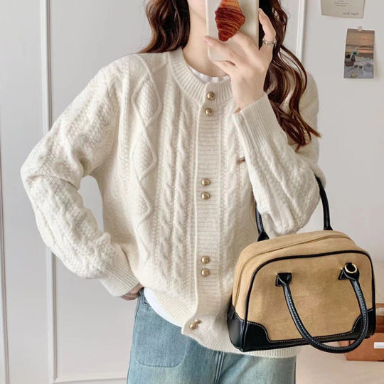 Damen Gemütlicher Strickjacke mit Perlknöpfen Shop Nory