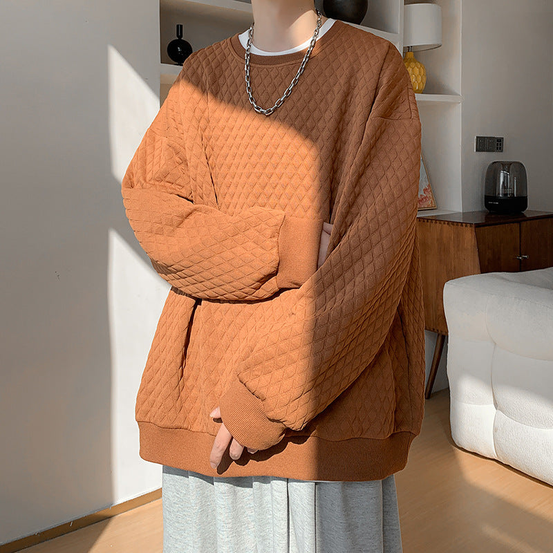 Herren Oversize-Quilt-Sweatshirt mit Rautenmuster und gerippten Bündchen Shop Nory
