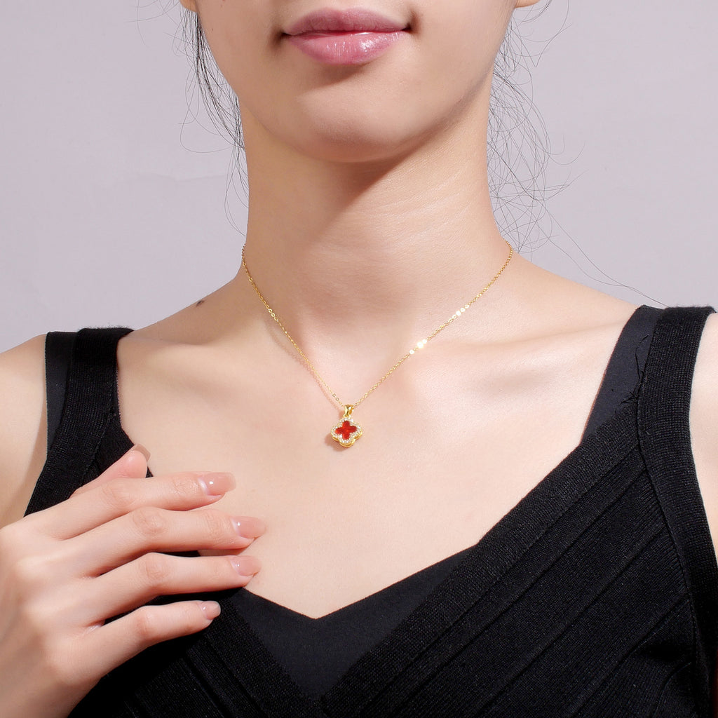 Damen Halskette mit kunstvollem Anhänger aus rotem Achat und Zirkonia Shop Nory