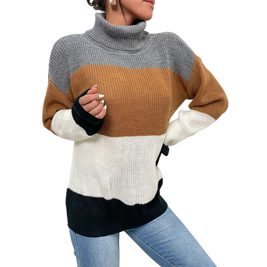 Damen Rollkragen-Colorblock-Pullover aus Grobstrick Shop Nory