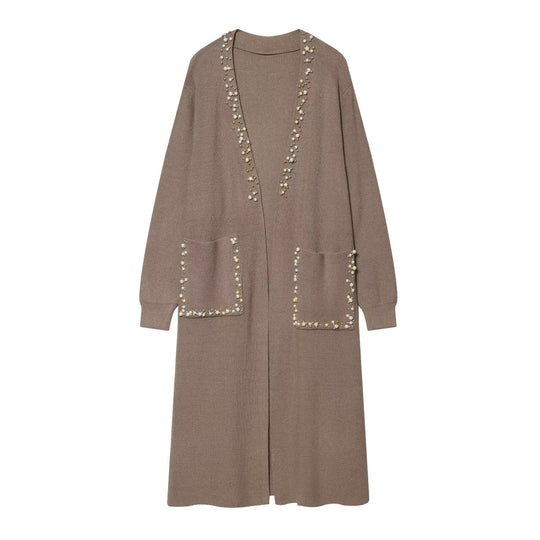 Damen langer Strickcardigan mit Perlenverzierung Shop Nory