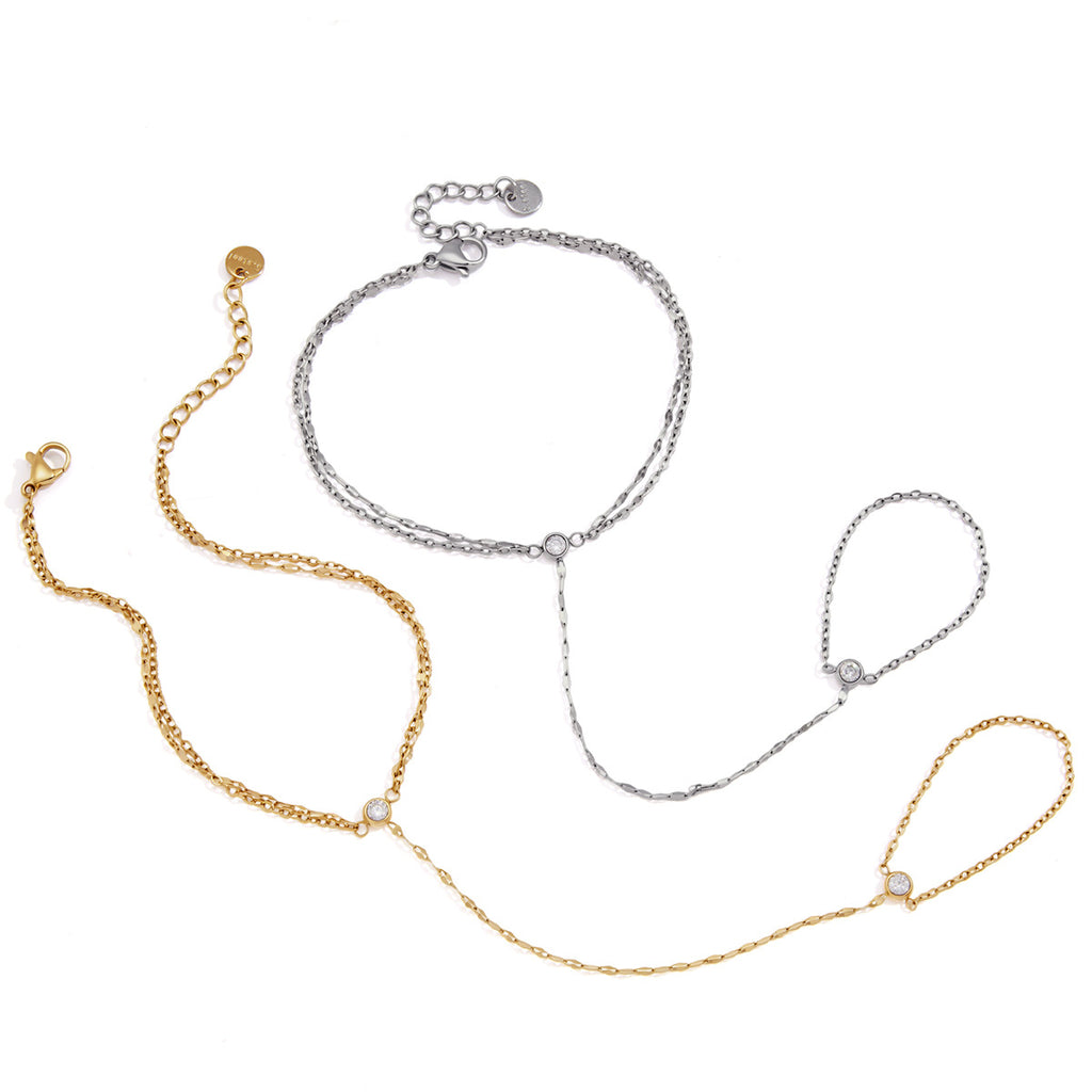 Damen Armband mit funkelndem Kristall und doppeltem Ketten-Design Shop Nory