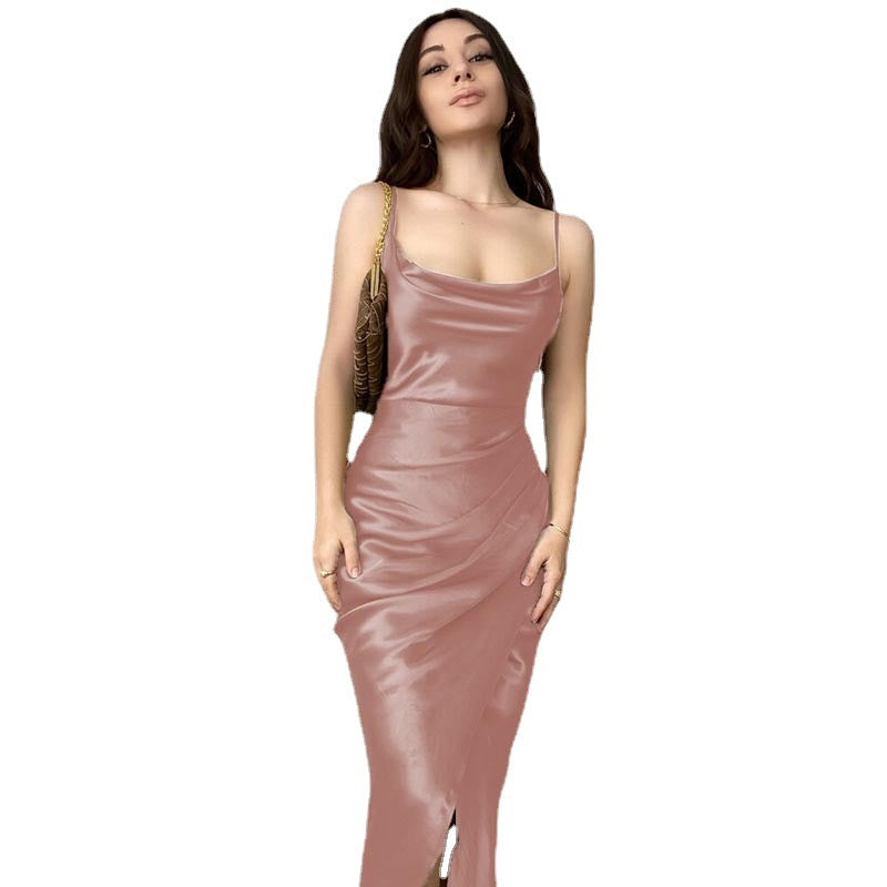 Damen Elegantes Maxikleid mit raffiniertem Wickelschnitt und schmalen Spaghettiträgern