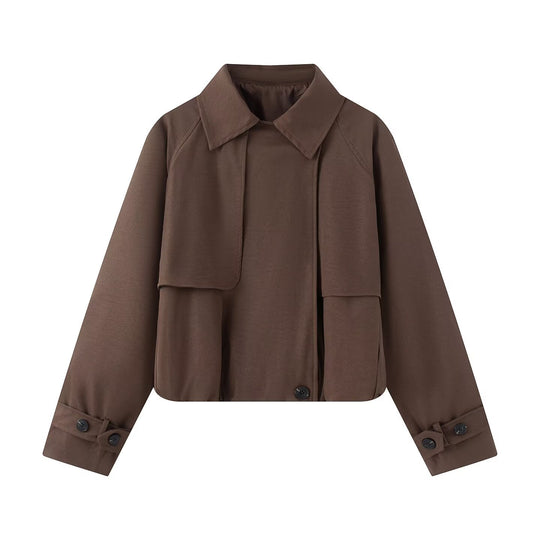 Damen Cropped Kurzjacke mit Cape-Front, Hemdkragen und verstellbaren Manschetten Shop Nory