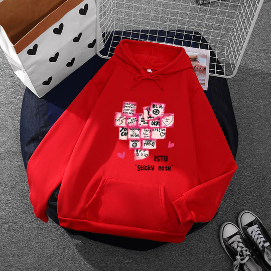 Damen nan Kapuzenpullover mit Sticky-Note Grafik, Kängurutasche und weichem Fleecefutter Shop Nory