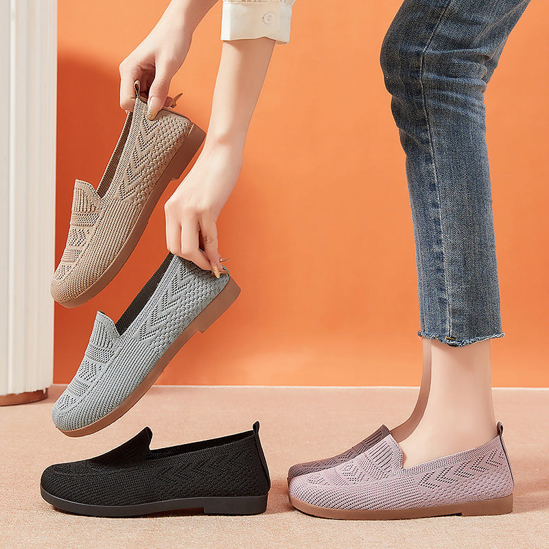 Damen Komfortable Strick-Slipper mit elastischem Einstieg und rutschfester Sohle